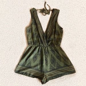 Green Boho Sleeveless Romper